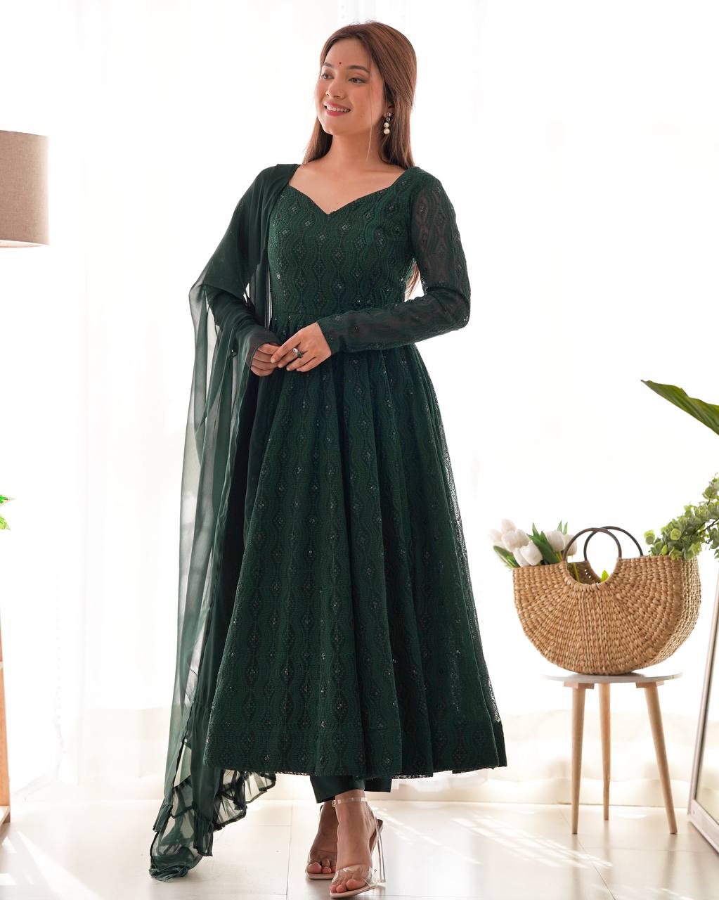 ✨ Elegant Lucknowi Anarkali Set ✨